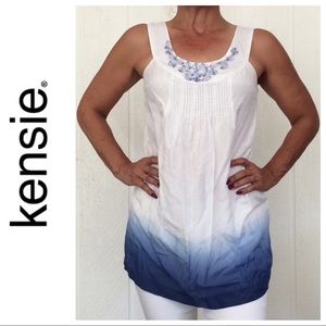 KENSIE SILK & COTTON OMBRE EMBELLISHED TOP SIZE MEDIUM